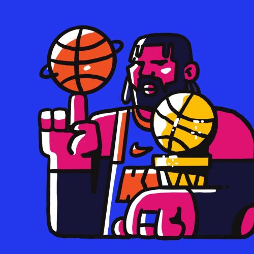 Mpumelelo Bhengu illustration of a bearded basketball player holding two basketballs