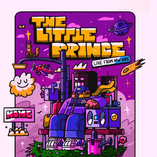 The Little Prince scene by Mpumelelo Bhengu with a rocket and purple city.