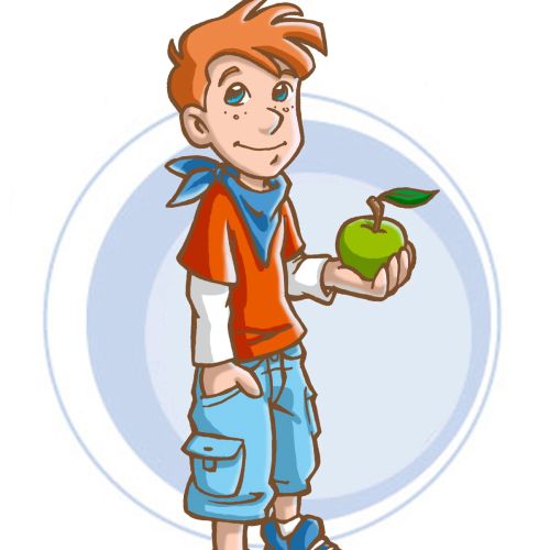 Illustration of kid with apple
