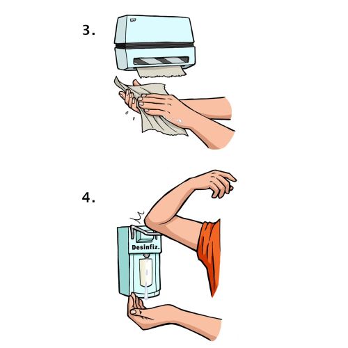 Cleaning hands with hand wash - An illustration by Mueller Wegner