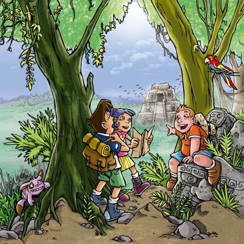 Children cartoon in jungle
