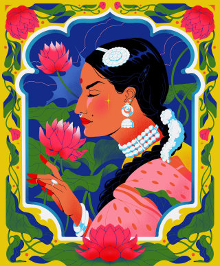 Peinture d'une femme avec un lotus