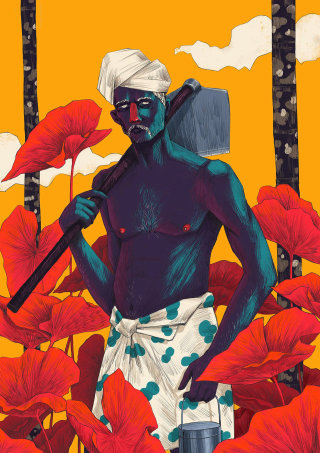 Illustration d'un agriculteur indien avec un thème rouge
