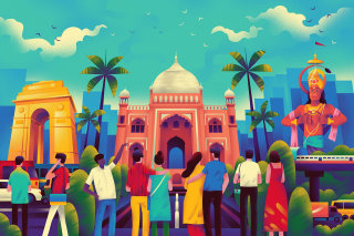 Ilustração gráfica da viagem cultural de Delhi