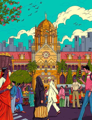 Linha de vida da cidade de Mumbai e ilustração colorida