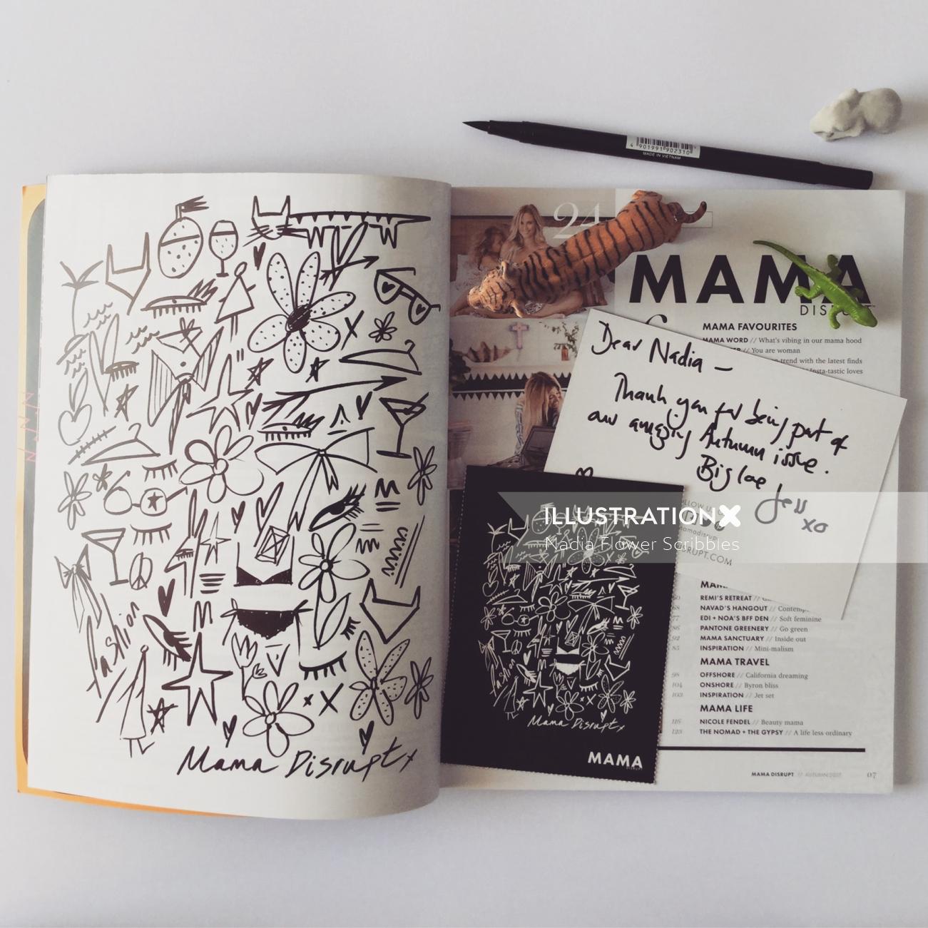 Black & White scribbles book page
