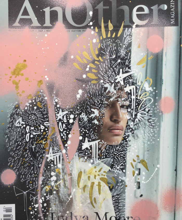 Graphic girl face with scribble background