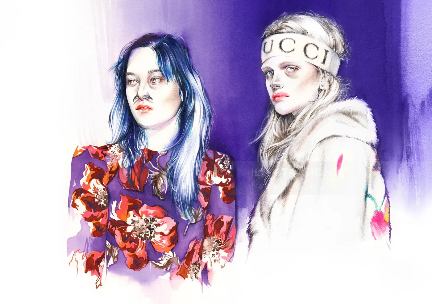 hand drawing of female faces