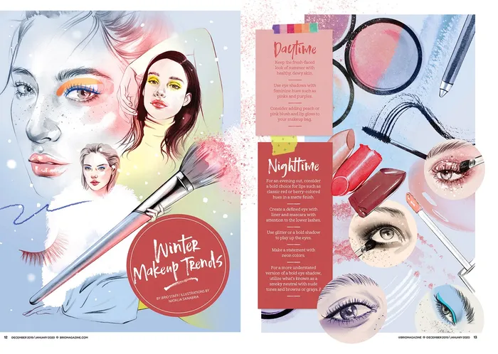 Editorial illustration on Winter makeup trends