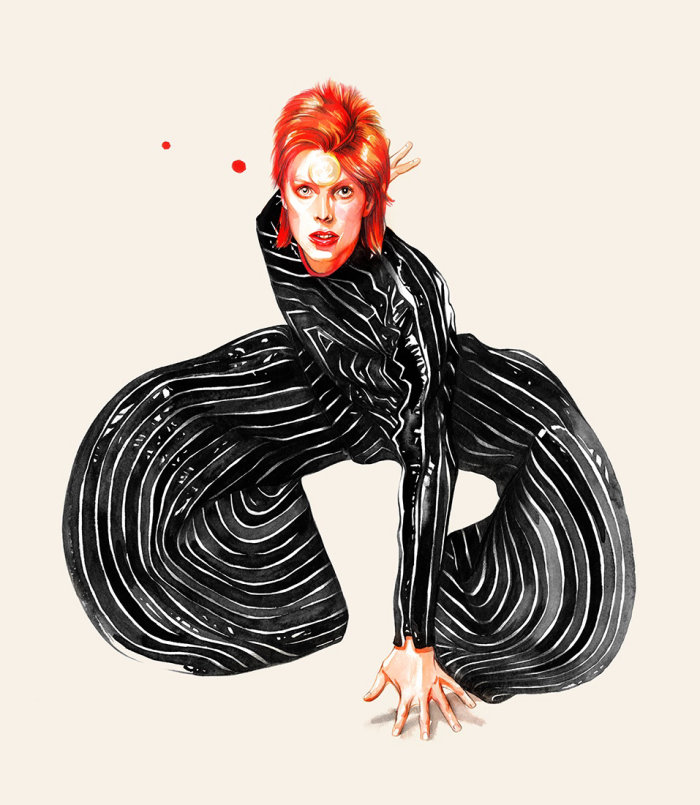 David Bowie em moda listrada