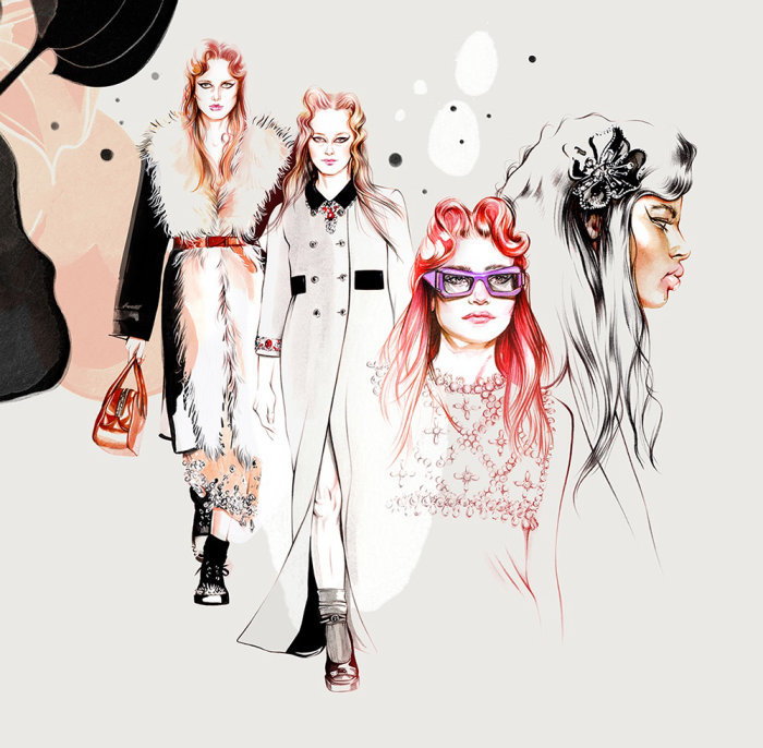 Ilustração de modelos de moda por Natalia Sanabria