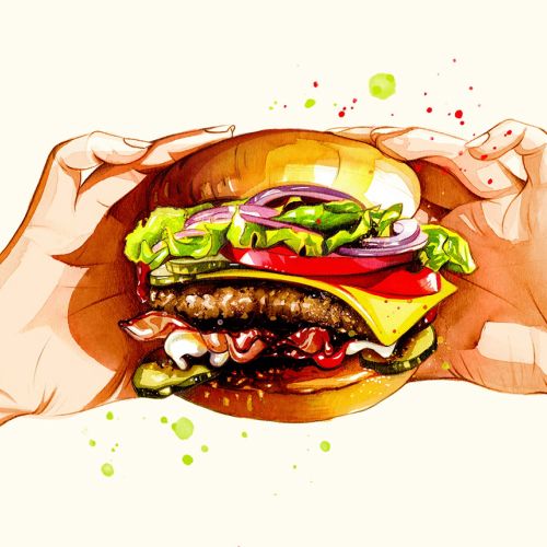 watercolour of hamburger by Natalia Sanabria
