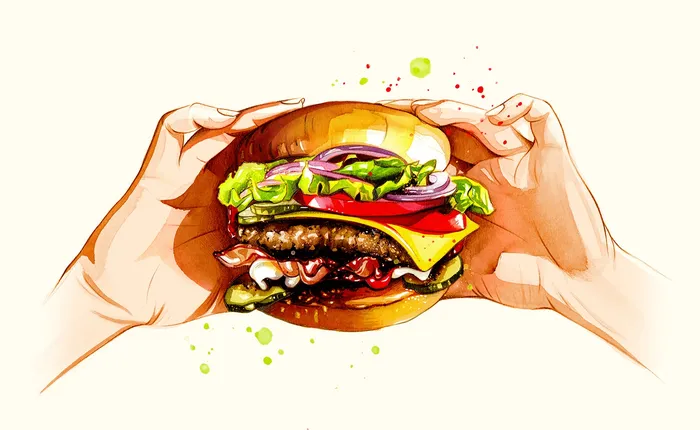 watercolour of hamburger by Natalia Sanabria