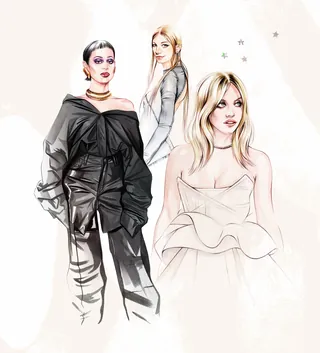 Illustration of three fashionably dressed women by Natalia Sanabria