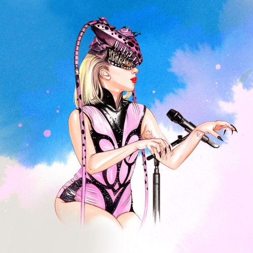 Futuristic woman singer with pink outfit and helmet by Natalia Sanabria