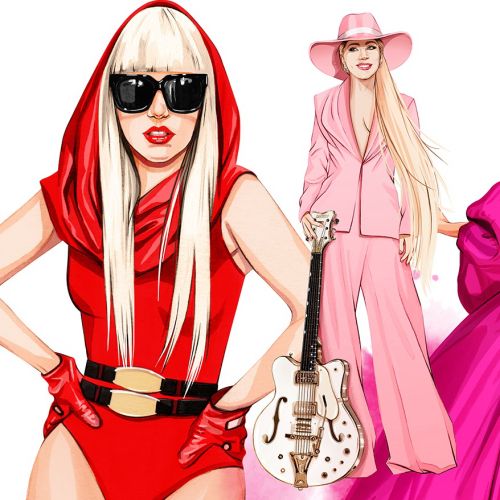 Four women modeling vibrant pink and red fashion outfits