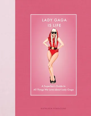 Illustration of Lady Gaga in red outfit with 'Lady Gaga is life' text.