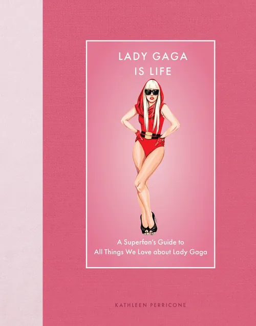 Illustration of Lady Gaga in red outfit with 'Lady Gaga is life' text.