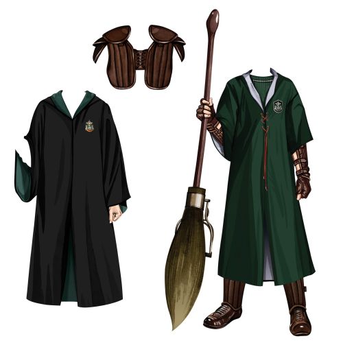 Harry Potter paper doll with cloak, broom, and accessories