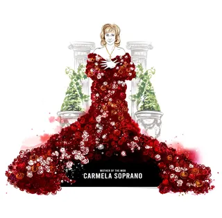 Carmela Soprano wearing a red dress made of flowers