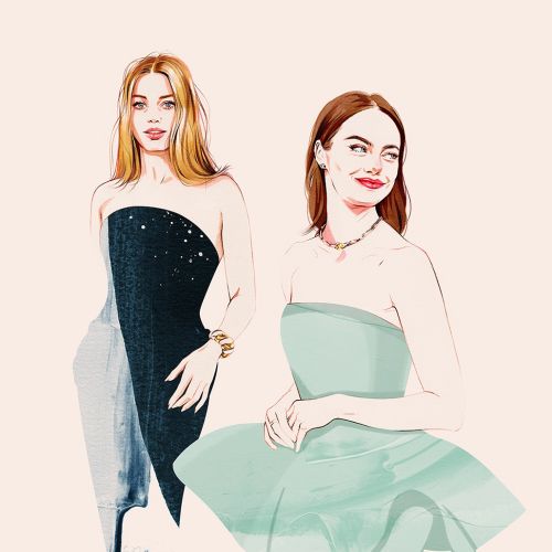 Illustration of movie stars Margot Robbie and Emma Stone by Natalia Sanabria