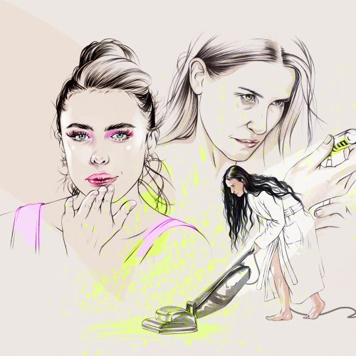Illustration of three women from The Substance movie by Natalia Sanabria