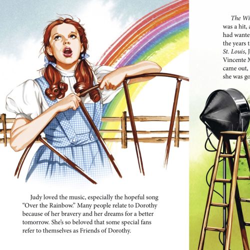 Illustration of Dorothy on The Wizard of Oz film set by Natalia Sanabria