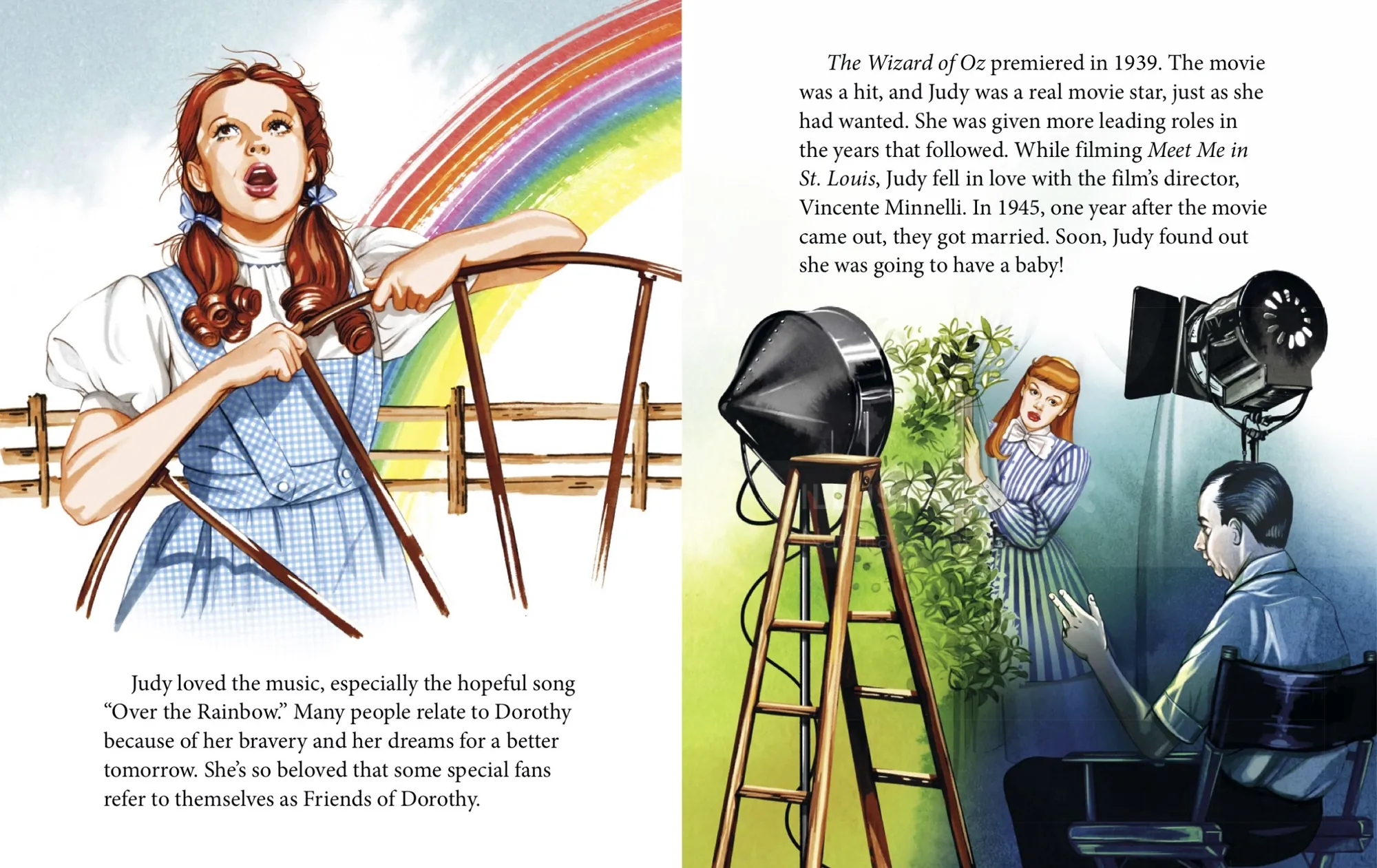 Illustration of Dorothy on The Wizard of Oz film set by Natalia Sanabria