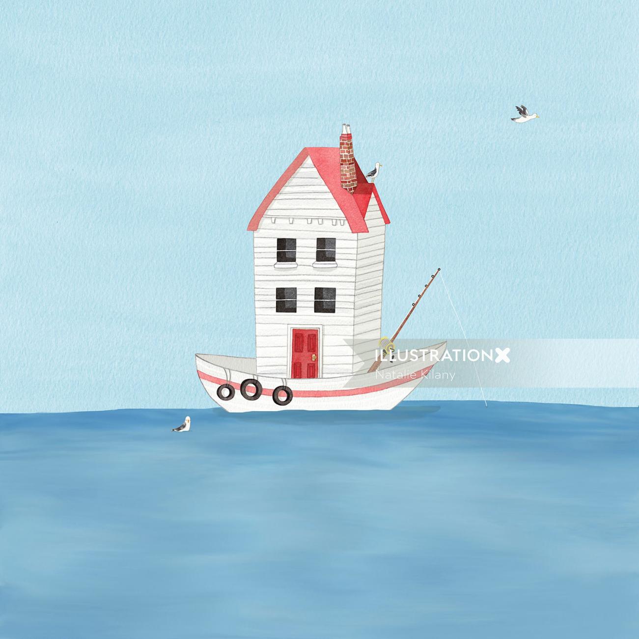 Illustration aquarelle de bateau