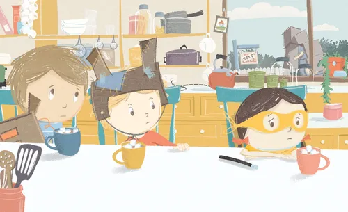Cartoon children at the table