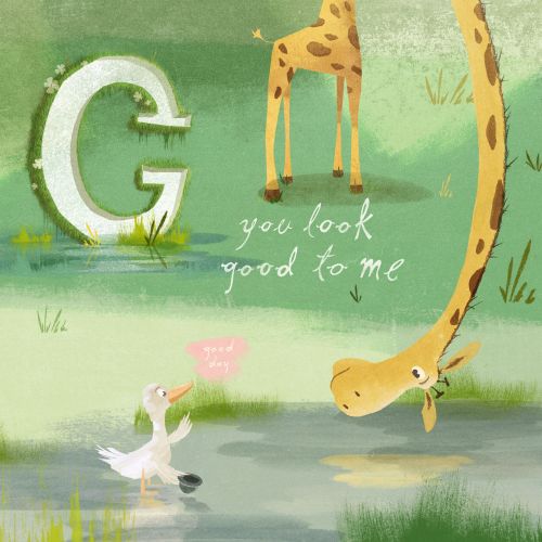 Cartoon character of giraffe and the goose