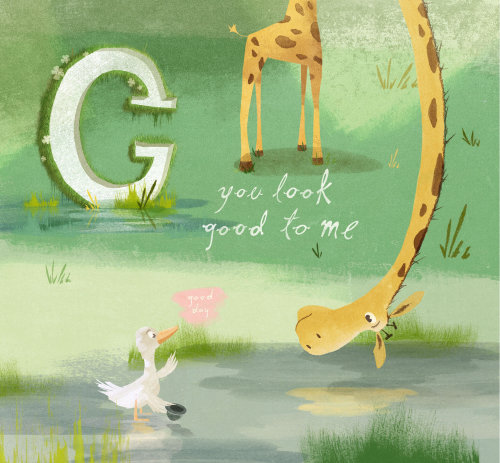 Cartoon character of giraffe and the goose