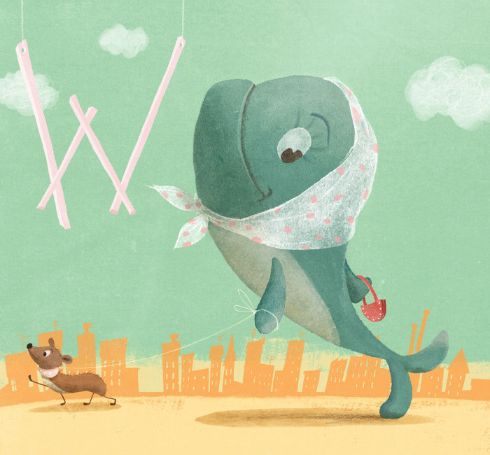 鲸鱼和鼬鼠的卡通插图