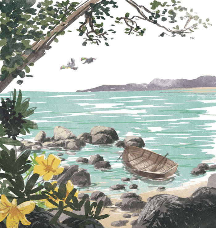 Retro illustration of travel beach