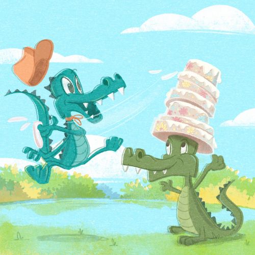 Alligators sharing cake