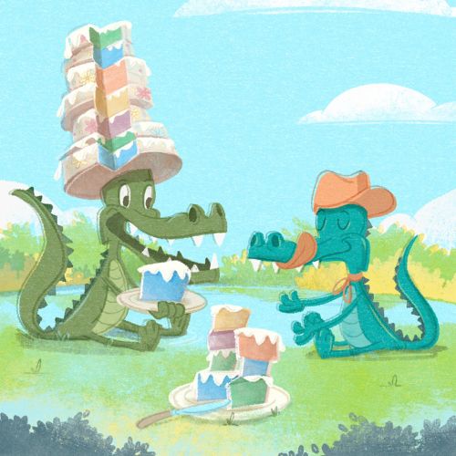 Alligators sharing cake