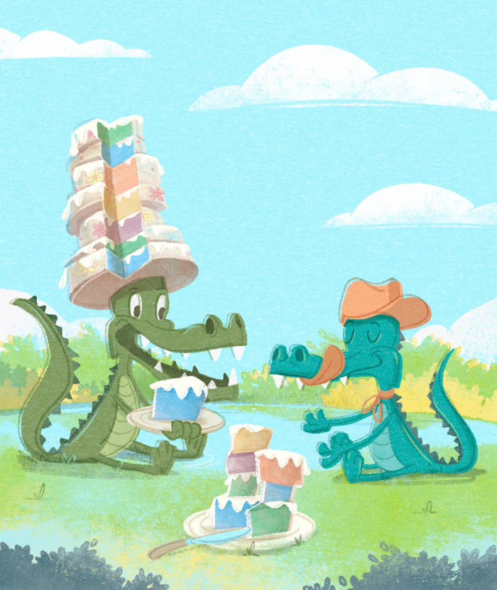 Alligators sharing cake