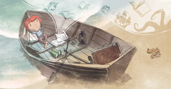 Boy in boat dreaming