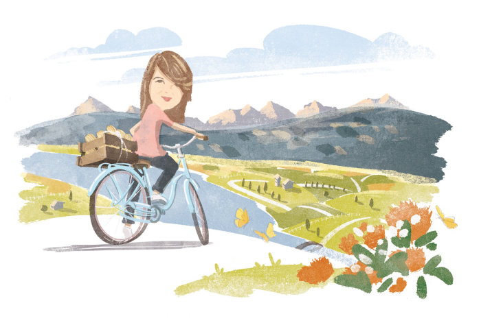 Bike ride, Digital Pencil art for Waitrose Magazine