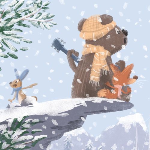 Graphic bear playing guitar