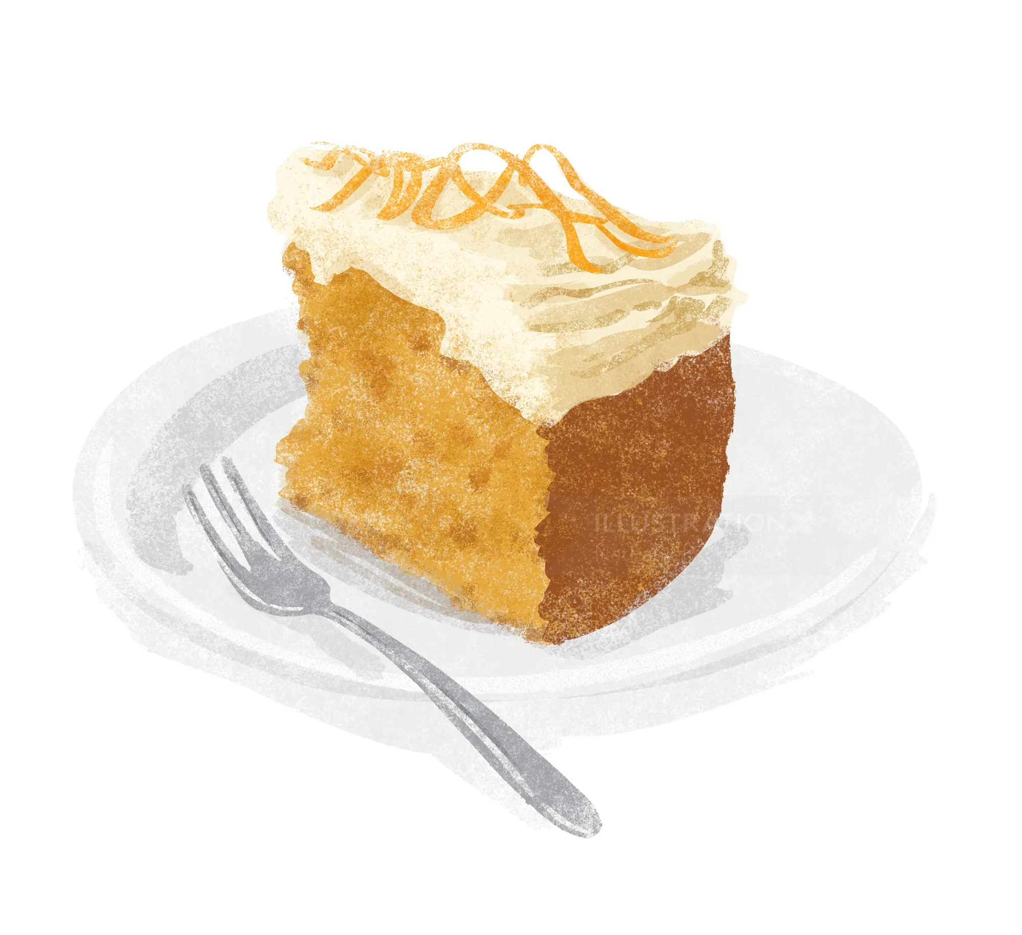 Slice of carrot cake with creamy frosting and orange zest by Nathaniel Eckstrom