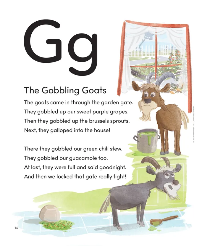 Illustration of goats and poem The Gobbling Goats by Nathaniel Eckstrom