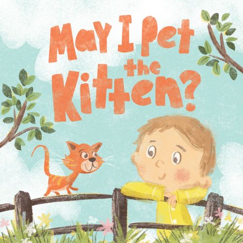 Child looking at smiling orange kitten on fence from May I Pet the Kitten by Nathaniel Eckstrom