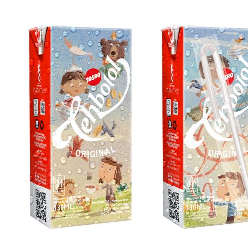 Two cartons of Tehbotol Original Indonesian tea drink with illustrated packaging