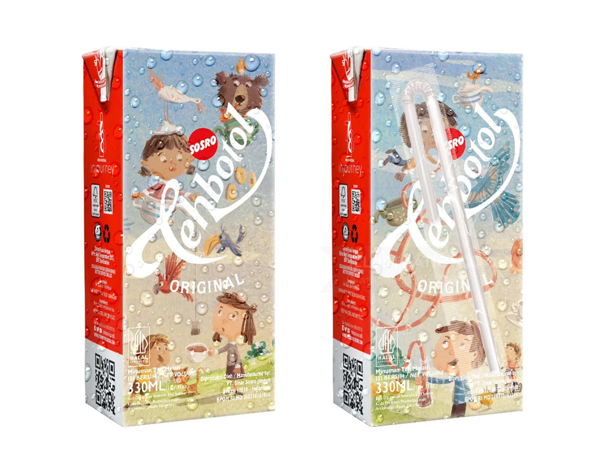 그림이 그려진 포장이 있는 Tehbotol Original 인도네시아 차 음료 2팩