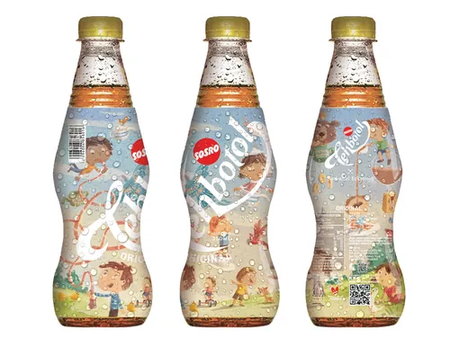 Three bottles of Tehbotol Indonesian tea drink with colorful packaging