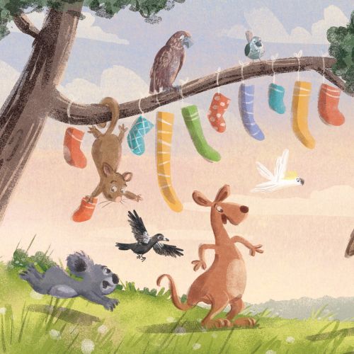 Australian animals celebrating Christmas with ornaments by Nathaniel Eckstrom
