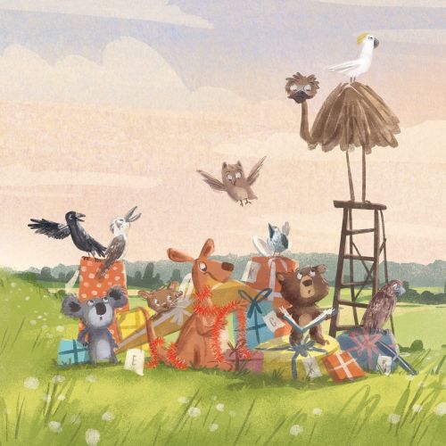 Australian animals with mixed Christmas presents by Nathaniel Eckstrom