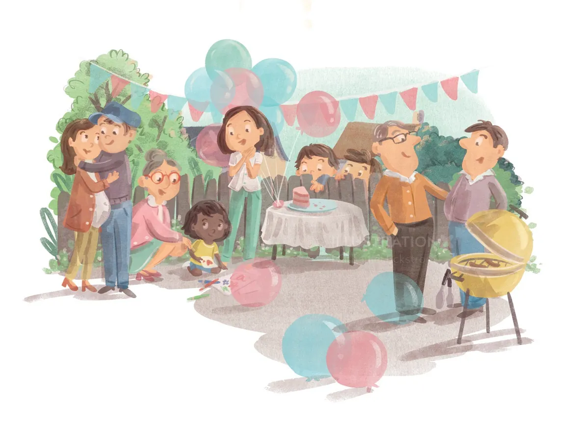 Mixed race family enjoying a backyard barbecue by Nathaniel Eckstrom