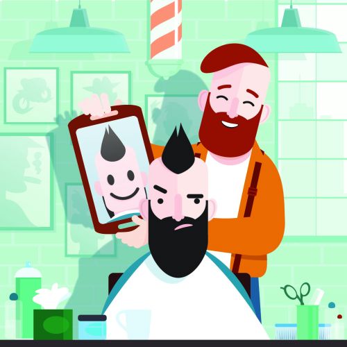 Graphic of man in barber shop